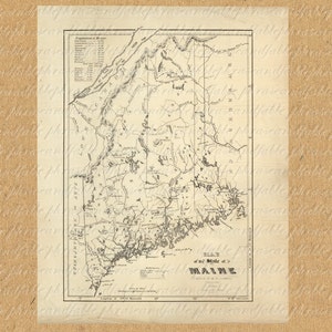 Map of Maine From The 1800s Antique Printable Digital Image Download America United States New World 209 Portland Lewiston Bangor