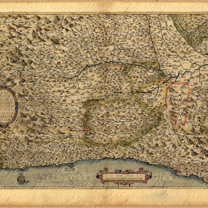 Mapa del Piamonte, norte de Italia, del siglo XVI 160 Mapa del Viejo Mundo Vintage Transfer Travel Génova, Milán, Crema Turín