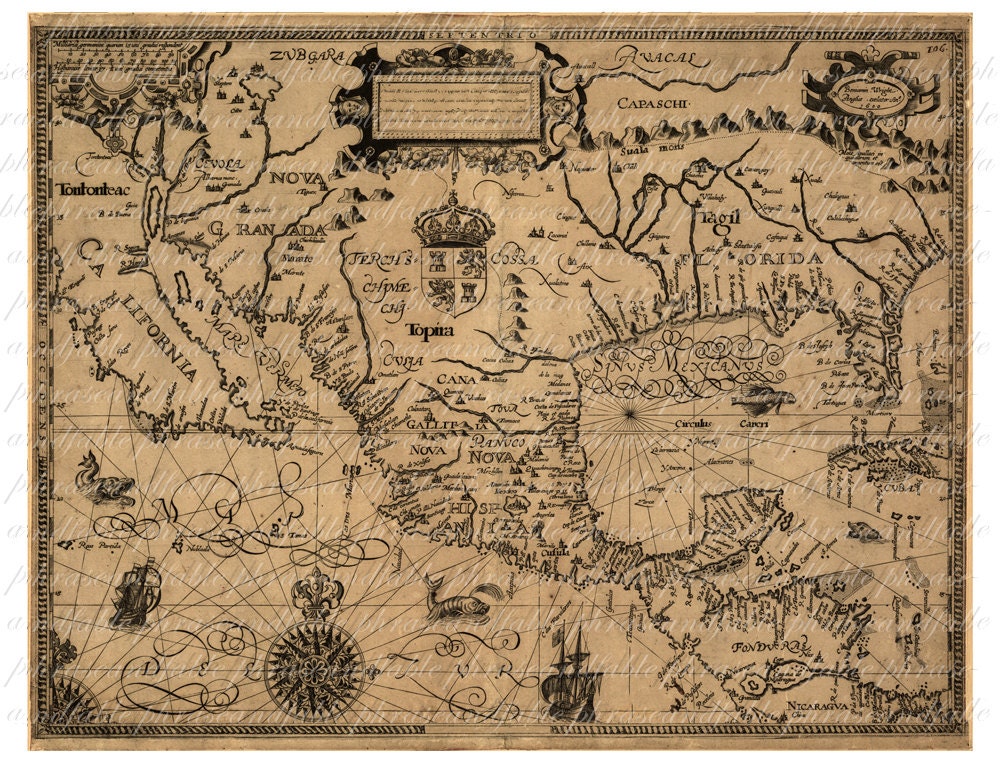 1600年代の中央アメリカの地図 190 古代ヴィンテージ デジタル
