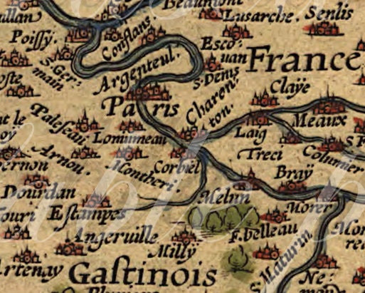 Map of France From 1500s French Paris Ancient Old World