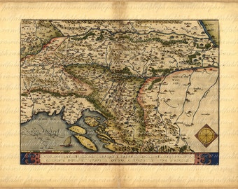 Map of the Balkans From 1500s 107 Ancient Old World Map Vintage Digital Travel Slovenia Croatia Bosnia Serbia Istria Hungary