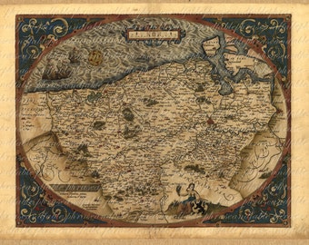 Map Of North Belgium From 1500s 117 Digital Image Download Flanders Belgium Brussels  Ghent Bruges Ypres Brussels Flemish Wallonia