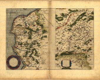 French Coast & Belgian Coast From The 1500s  France Belgium French Belgian Ocean Ancient Cartography Exploring Vintage Digital Image 170