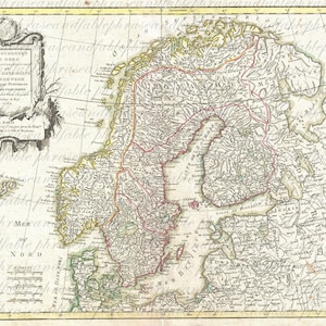Carte de la Norvège et la Suède À partir des années 1700 048 Scandinavie Bergen Oslo Stockholm Sailing Map Cartographie Adventure Travel