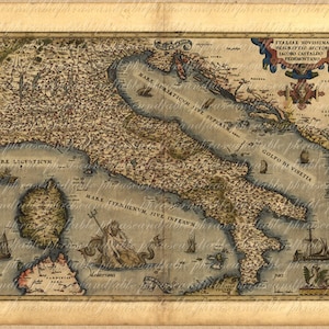 Karte von Italien aus Jahr 1500 Antike alte Kartographie erkunden, Segeln Vintage digitale Bild herunterladen 009 Last-Minute