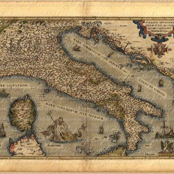 1500年代のイタリアの地図 古代旧世界地図作成 航海の探検 ヴィンテージ デジタル画像 ダウンロード 009 直前