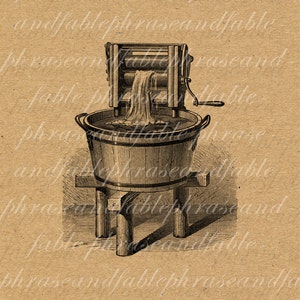 Laundry 224 Housekeeping Clean Water Apparatus Machine Bucket Wash Clothes Soap Suds Toil Home House Clip Art Download Vintage Digital image 1