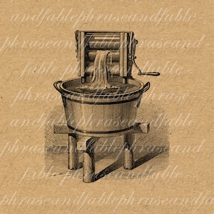 Laundry 224 Housekeeping Clean Water Apparatus Machine Bucket Wash Clothes Soap Suds Toil Home House Clip Art Download Vintage Digital