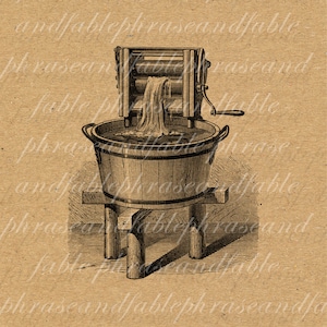 Laundry 224 Housekeeping Clean Water Apparatus Machine Bucket Wash Clothes Soap Suds Toil Home House Clip Art Download Vintage Digital image 1