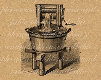 Laundry 224 Housekeeping Clean Water Apparatus Machine Bucket Wash Clothes Soap Suds Toil Home House Clip Art Download Vintage Digital