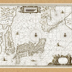 Mapa de Japón desde el 1600s 297 Asia lejano Oriente océano Tokio isla mundo vela Digital último minuto regalo