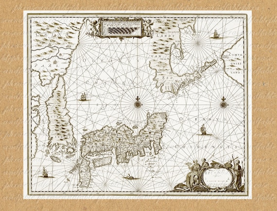 Map of Japan From the 1600s 297 Asia Far East Ocean Tokyo Island