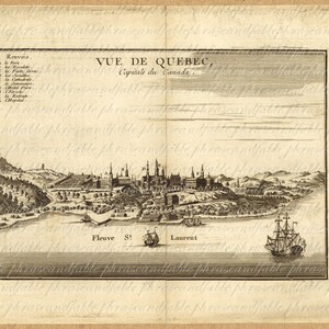 Map Of Quebec From The 1700s 196 Digital Last Minute Gift Canada French St. Lawrence River Canadian Quebecois Language Francais