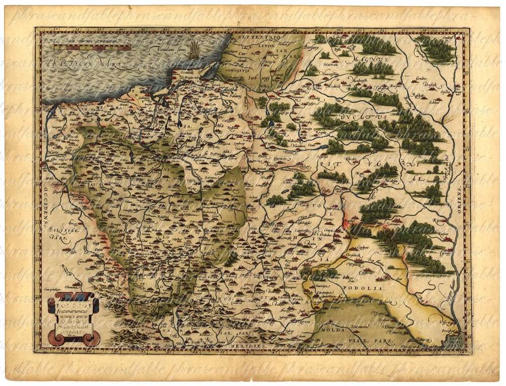 Map of Poland From the 1500s 103 Ancient Old World Exploring Vintage Digital Image Download 