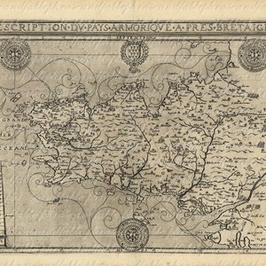 Map of Brittany From The 1500s 049 Lorient Brest Rennes Quimper Bretagne France Digital Image Transfer Download Clip Art