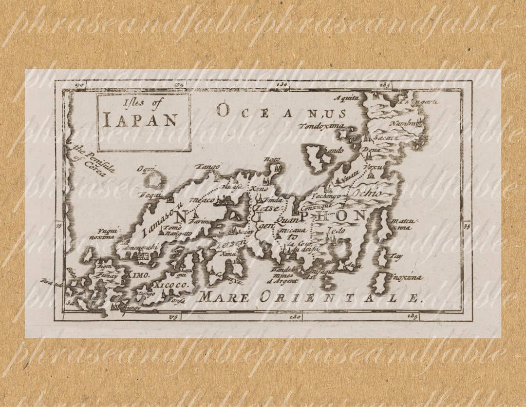 Map of Isles of Japan From the 1600s 332 Asia Far East Ocean Tokyo