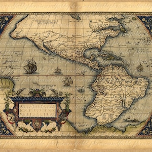 Karte von Amerika aus dem Jahr 1500 096 Nordamerika Südamerika West alte antike Digital New York Mexiko Sao Paulo Rio De Janeiro