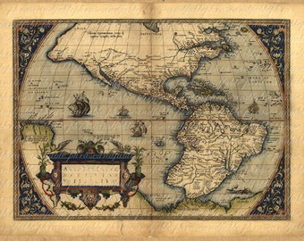 Map Of The Americas From The 1500s 096  North America South America West Ancient Antique Digital New York Mexico Sao Paulo Rio De Janeiro