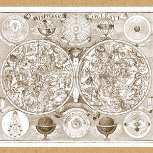 Himmlische Karte vom 17. Jahrhundert alten Himmel Nacht Himmel Himmelskörper Astronomie Astrologie Orbit Planeten Sphären Digital Image Download 233