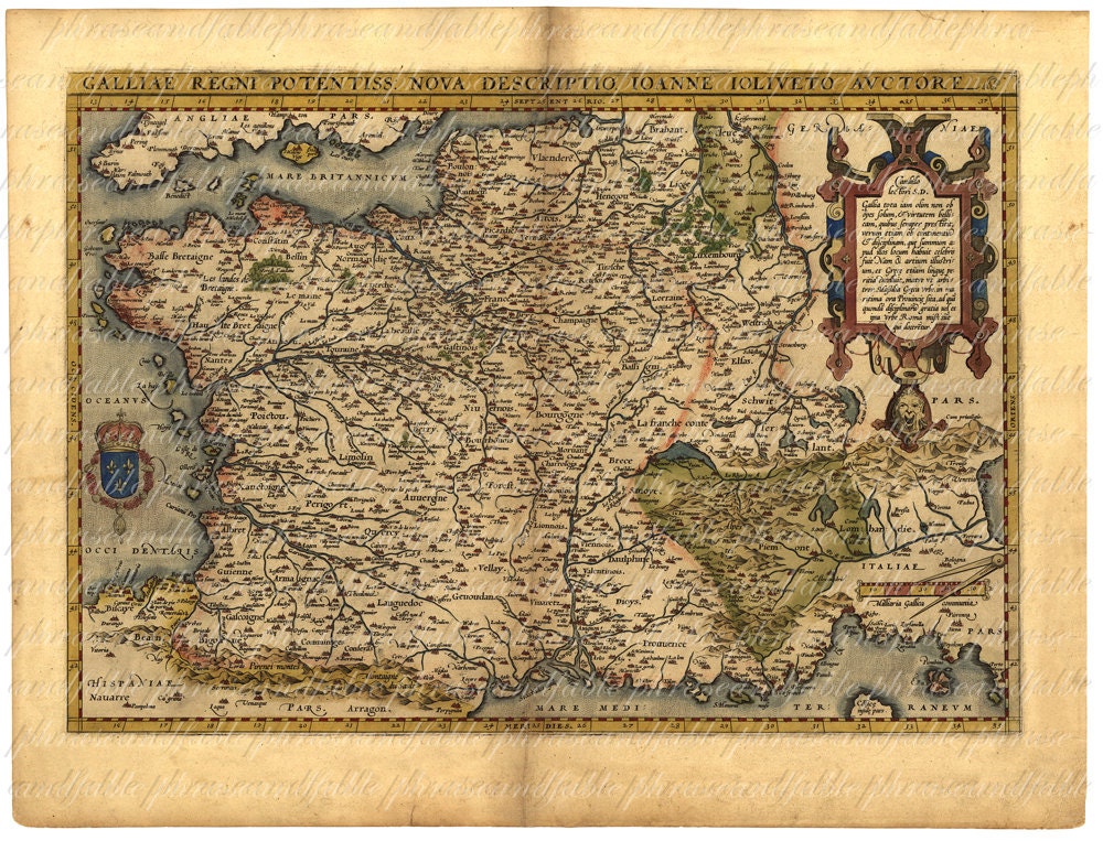 Map of France From 1500s French Paris Ancient Old World