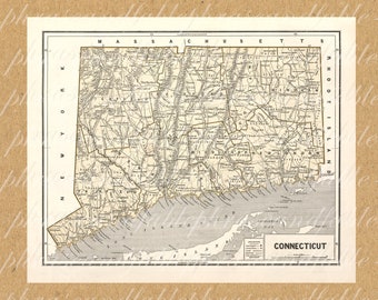 Map of Connecticut From the 1800s 368 New World old map Digital Image Download America State  USA States home instant gift Southern Hartford