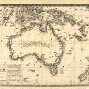 1800年代のオーストラリアの地図 067 南半球 旅行 休暇 冒険 島 オズ 地図作成 旧世界 古代