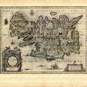 Karte von Island aus 1600er Jahren antike alte Kartographie erkunden, Segeln Vintage digitale Bild herunterladen 025 Reykjavik