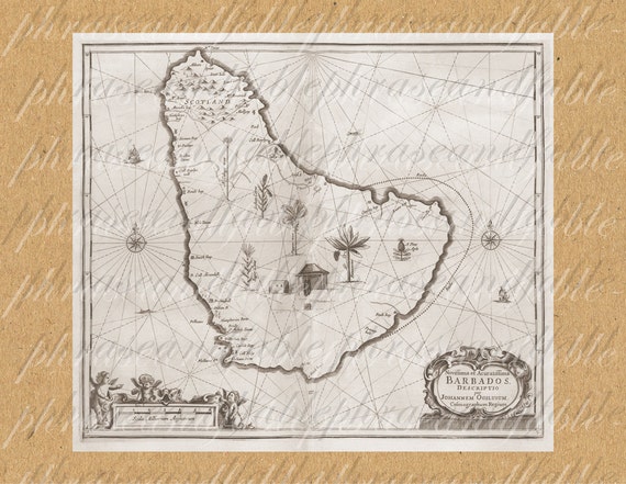 Map Of Barbados From The 1600s 325 Map Tropical Vacation Caribbean Antilles Pineapple Island Bridgetown Sugar Cane Beach Clip Art History