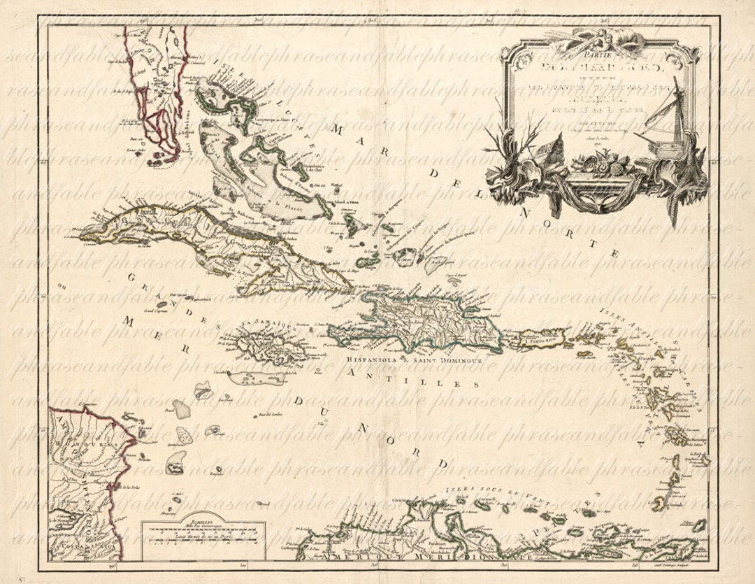 1951 Orgnal Carte physque Antlles | les Bahama | Cuba | Haït