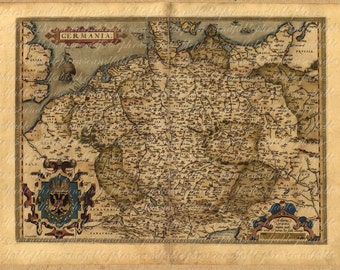 Carte de l’Allemagne de l’années 1500 092 Berlin Munich Francfort Hambourg ancien vieux monde cartographie Vintage Image numérique téléchargement