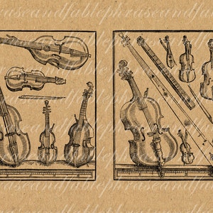 Stringed Instruments 321 Vibrations Music Violin Guitar Viola Cello Vintage Digital Clip Art Instant Printable