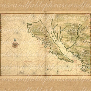 Map of California From 1600s Ancient New World Cartography Digital Image Download 083 Island Beach America United States Travel