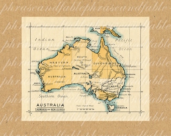 Map Of Australia 362 Down Under Travel Vacation Adventure Island Oz Cartography Old World Ancient Kangaroo History