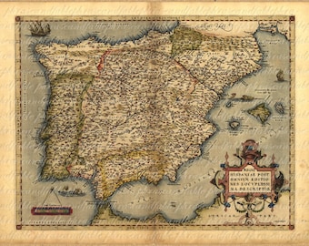 Map Of Spain From The 1500s 042 Madrid Old World Cartography Adventure Travel Vintage Ancient Digital Image Download Transfer Clip Art