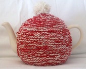 Tea Cozy  Cosy  Red and Cream Hand Knitted