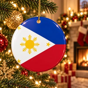 Adorno navideño con la bandera de Filipinas / Decoración navideña con orgullo filipino / Regalo filipino de doble cara / Recuerdo navideño filipino