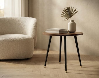 Indoor Plant Stand Wood Metal Tall Plant Holder Modern Walnut Plant Table Mid Century Flower Pot Stand Round Side Table Home Decor