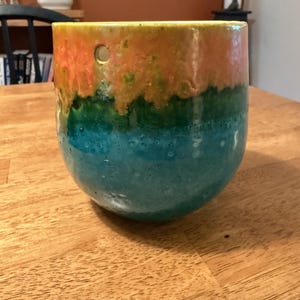 Vintage Italian Ceramic Orchid Planter - Mid Century Drip Glaze Pottery Pot - Stamped ITALY
