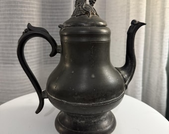 Antique 1850s Morey & Ober Boston Pewter Teapot