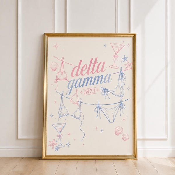 Delta Gamma Coastal Sorority Print | Pink Blue Beachy Dorm Art (Digital Download)
