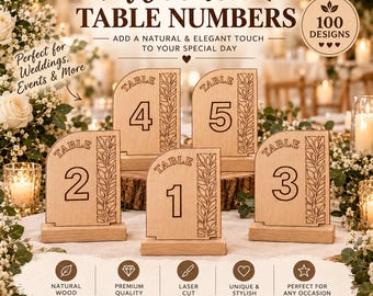 100 Wooden Table Number Designs, Wedding Table Numbers SVG, Laser Cut Wood Templates, Rustic Wedding Decor, Event Table Signs