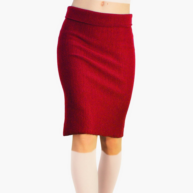 Knitted Pencil Skirt from soft Wool Red