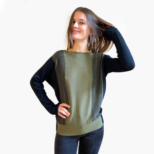 Sweater knitted from poor new Wool Merino Olive