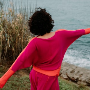 Fledermauspullover Pink/Rosso 100%Schurwolle(Merino)
