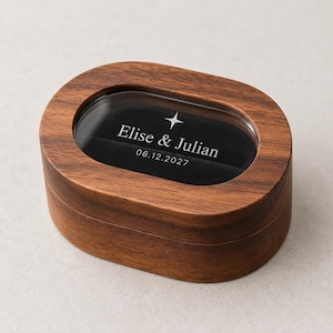 Personalized Oval Wooden Ring Box with Clear Acrylic Lid, Custom Name and Date Engraving