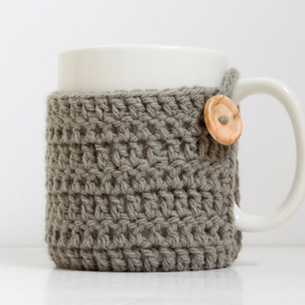 Crochet Mug Cozy Coaster, Grey Cup Cozy, Coffee Cup Sleeve, Mug Warmer, Grey Coaster
