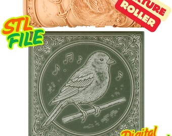 Folk Canary Texture Roller STL – Whimsical Clay Tool for Songbird Tiles