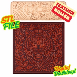 Tiger Face Texture Roller STL File – Floral Embossing for Clay, Pottery, Fondant (Digital Download)