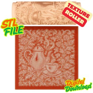 Tea Pot Cup Texture Roller STL File – Cozy Floral Clay Pottery Embossing (Digital Download)