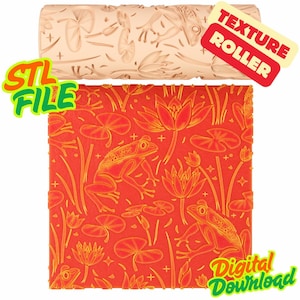 Frogs and Lilypads Texture Roller STL File – Engraved Stamp Roller for Clay, Pottery (Digital Download)